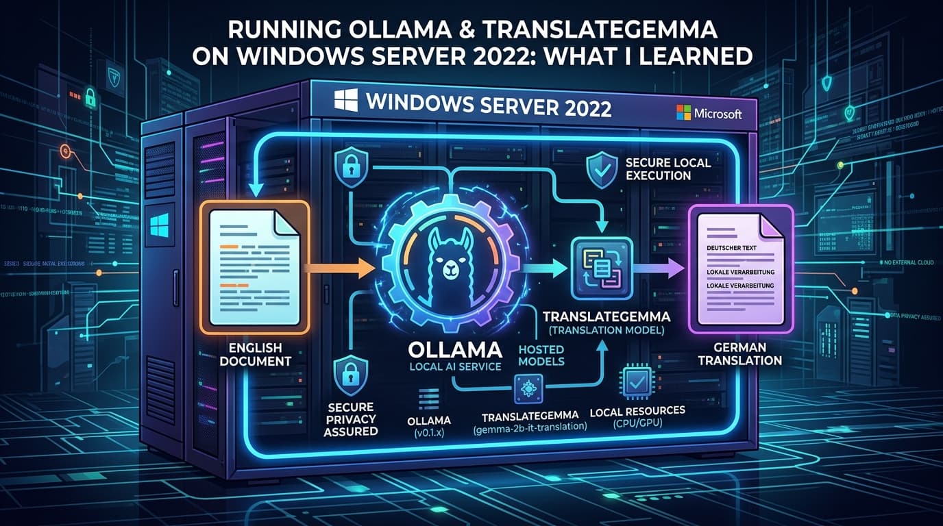 Running Ollama and TranslateGemma on Windows Server 2022: what I learned